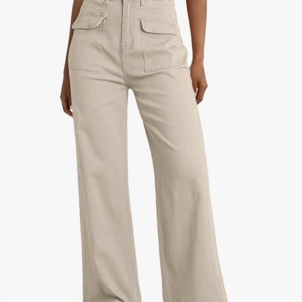 High-Rise Wide-Leg Utility Pants in Light Beige